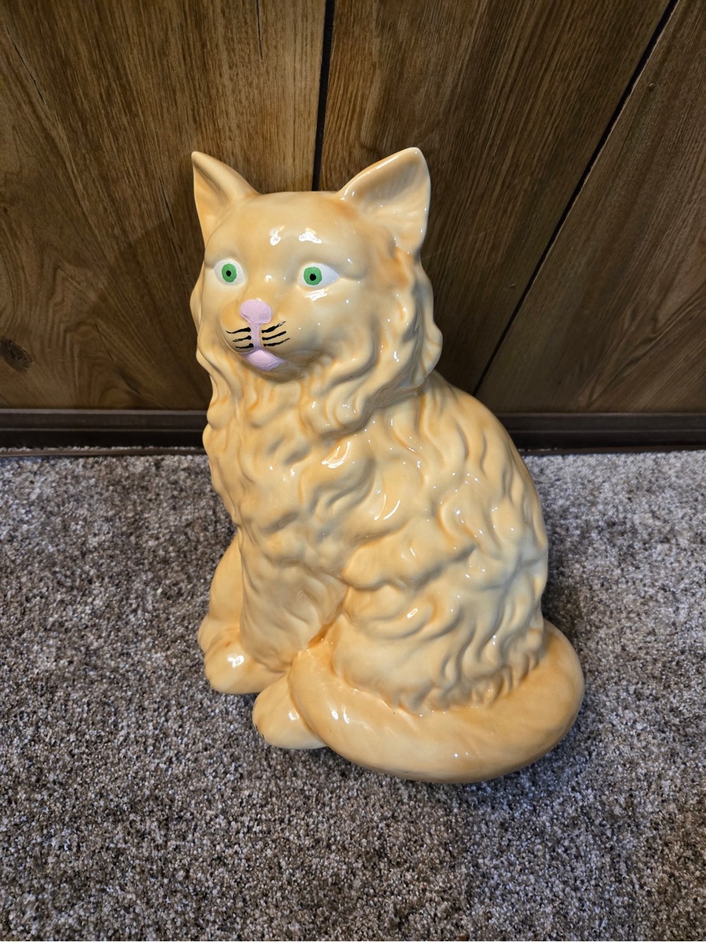 Vintage Mid-Century Yellow Ceramic Persian Cat Figurine